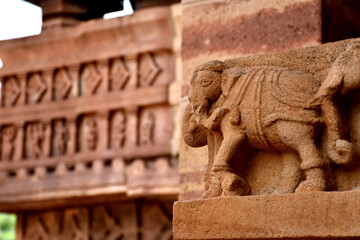 Elephant motifs on the wall of a temple.