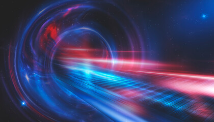 Space galactic fantasy futuristic abstraction. Space nebulae and galaxies. Flashes of light, the movement of light in space. Neon rays and lines of light. 3D illustration