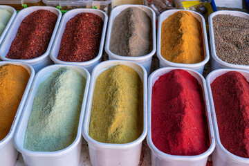 Various spices on farmer market in Georgia