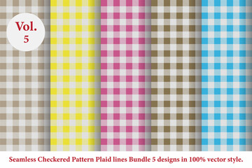 Plaid lines Pattern checkered Bundle 5 Designs Vol.5,checkered pattern,Argyle vector, which is tartan,Gingham pattern,Tartan checked plaids,seamless fabric texture in retro style,abstract colored patt