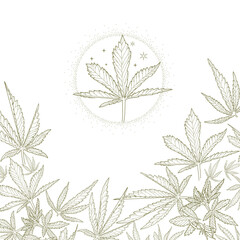 A frame made of cannabis leaves in an engraved style