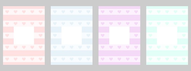 cover design for notebook pink, purple, blue with hearts