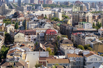 Fototapeta premium Top view of the city streets of Kiev on a summer day