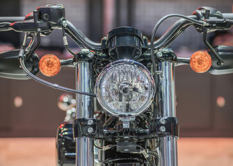Beautiful motorbike front, headlights and round turn lamps, perf