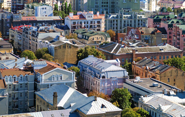 Top view of the city streets of Kiev on a summer day