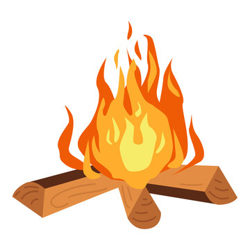 Vector illustration of burning bonfire with wood on white background