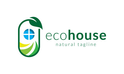 Eco Housing Landscaping Gardening Logo Design Vector Icon Symbol Illustration.