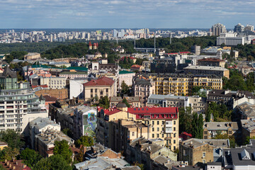 Fototapeta premium Top view of the city streets of Kiev on a summer day