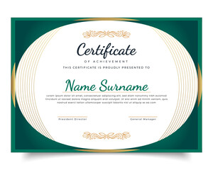 Green and golden colour certificate template design