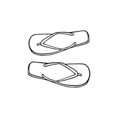 Beach shoes, slates, rubber slippers. Piece of clothing. Summer time beach holiday. Vacation at sea. Hand drawn thin line art vector illustration. Isolated simple doodle element.