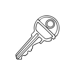 House key outline. Sketch of an object that opens a door lock, safe. Hand drawn thin line art vector illustration. Isolated simple element.