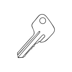 House key outline. Sketch of an object that opens a door lock, safe. Hand drawn thin line art vector illustration. Isolated simple element.