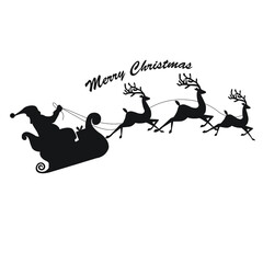Merry Christmas in Black with Santa and Deer Vector