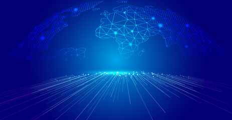 Technology, background, big data, vector, the Internet, network, and the earth, point, line, point, line, links, connection and link, ray, internationalization and globalization, the world, the light 