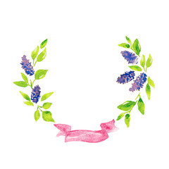 Spring floral cards with lilac hand drawn watercolor