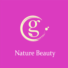  Initial Letter g with Leaf and Circle Brush Splash for Feminine Nature Beauty Spa Aesthetic Salon, farmer, plantation Business Logo Idea