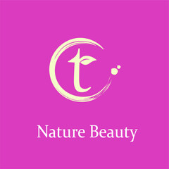  Initial Letter t with Leaf and Circle Brush Splash for Feminine Nature Beauty Spa Aesthetic Salon, farmer, plantation Business Logo Idea