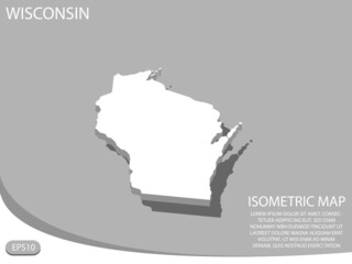 white isometric map of Wisconsin elements gray background for concept map easy to edit and customize. eps 10