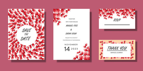 red flowers wedding invitation template set
