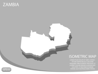 white isometric map of Zambia elements gray background for concept map easy to edit and customize. eps 10