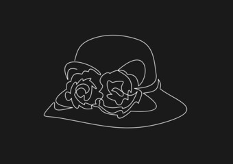 Woman`s summer hat isolated on white background- continuous line drawing
