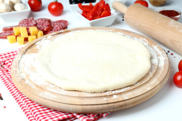 Concept of cooking pizza on white background