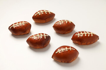 Obraz na płótnie Canvas Flat lay composition with concept of Super bowl snacks on white background
