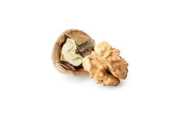 Walnuts isolated on white background, close up
