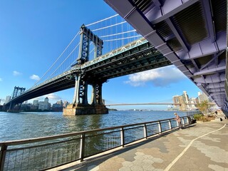 Manhattan Bridge and Brooklyn bridge, under the FDR freeway, Manhattan , New York City