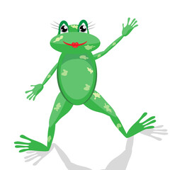 cheerful cute frog in cartoon style. vector graphic
