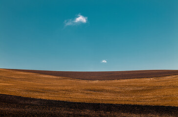 Landscape of field in autumn against sky. Shot in Castilla y Leon, Spain