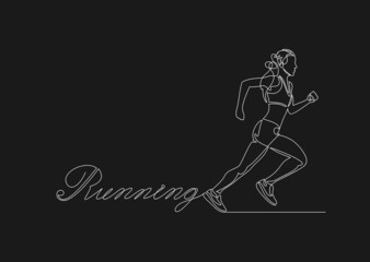 Continuous line drawing. Sport running woman on white background. Vector illustration