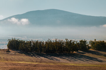 Landscape of field in autumn against sky. Shot in Castilla y Leon, Spain