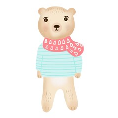 Illustration of cute bear with scarf .