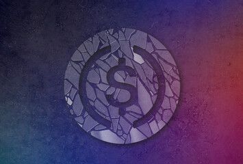 usd cryptocurrency coin on colorful background, cryptocurrency concept