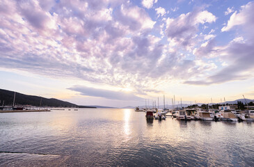 Fototapeta na wymiar Marina harbour with beautiful white yachts in Split, Croatia.