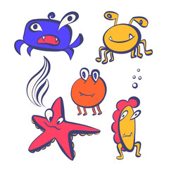 Collection of funny monsters living in the sea