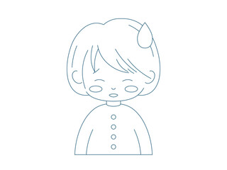 Outline nervous cute girl. Vector line art female character concept with anxiety emotion. Simple linear drawing illustration of afraid monochrome person.