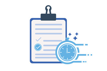 Fast services, checklist and stopwatch, to do plan, procrastination and efficiency on white background for website, application, printing, document, poster design, etc. vector EPS10