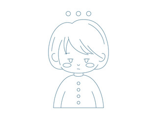 Outline doubting cute girl. Vector line art female character concept with load emotion. Simple linear drawing illustration of biased monochrome person.