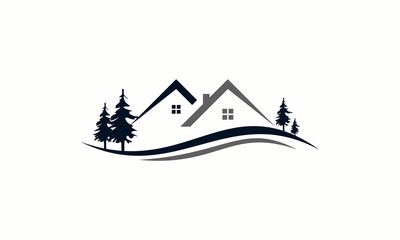 house and mountains logo design