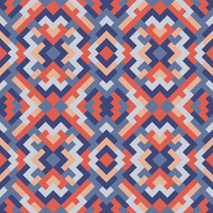 Mosaic seamless texture. Abstract pattern. Vector geometric background of triangles in blue and orange colors