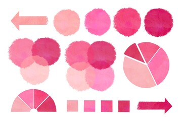set of pink  pie charts watercolor