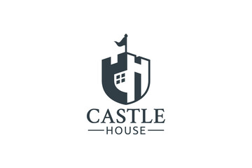 castle house logo with a combination of letter CH, castle, and house as the icon.