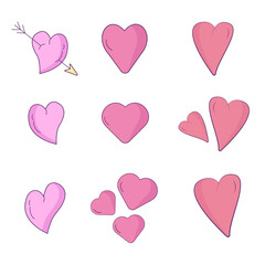 A set of different hearts in pink. Valentine's Day.