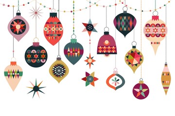 Christmas balls collection, flat style, geometric shape, winter design