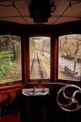 Driver cabine of old train in Sintra, Portugal.