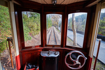 Driver cabine of old train in Sintra, Portugal.