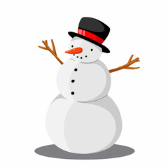 Snowman in cute cartoon style illustration on white background.