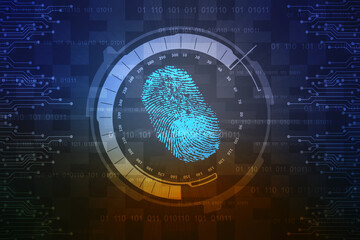 Abstract security system concept with fingerprint on technology background, Fingerprint Scanning Identification System. Biometric Authorization and Business Security Concept